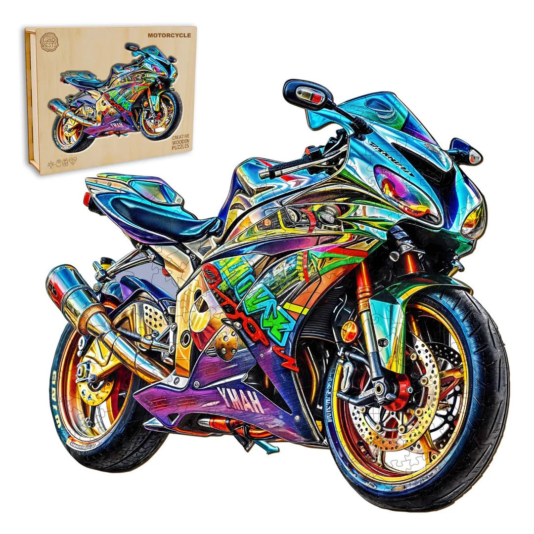 Ausgefallenes Holz-Puzzle – Motorrad