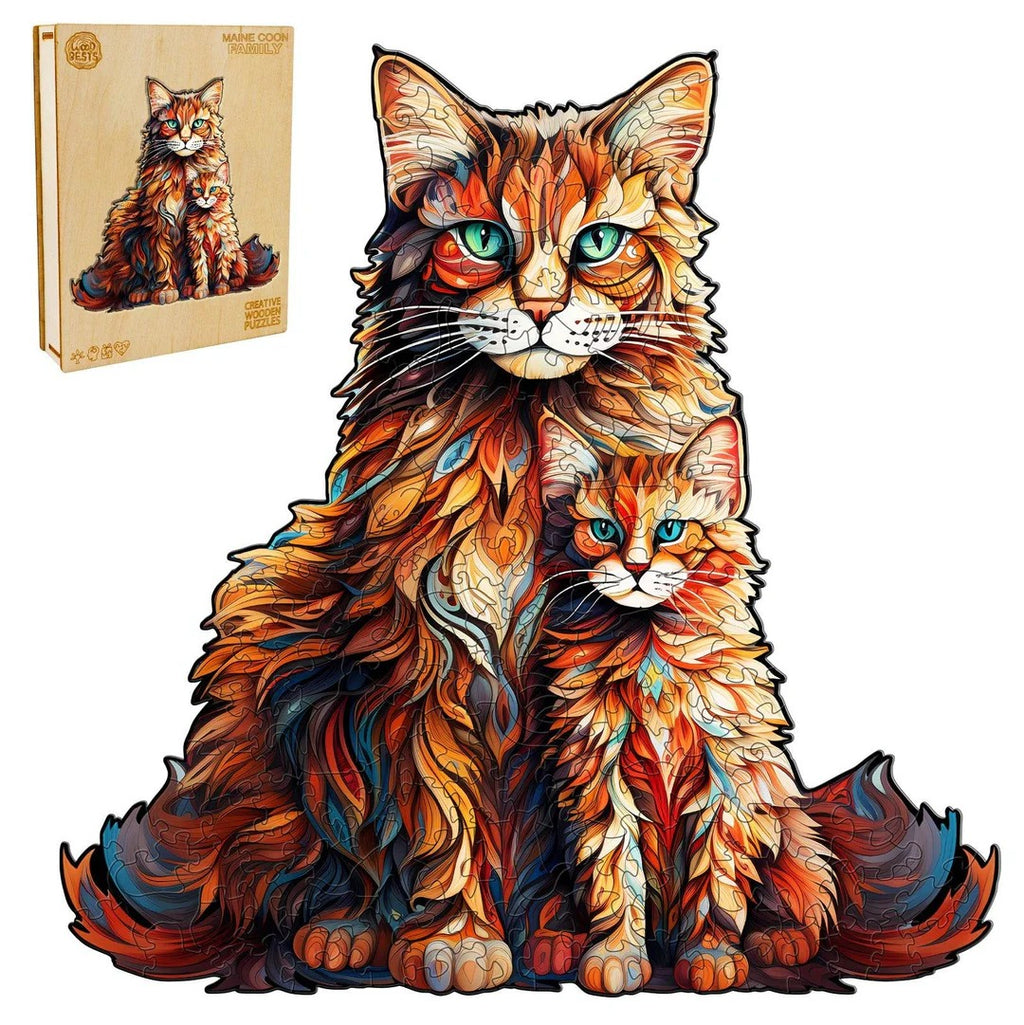 Whimsical Wooden Jigsaw Puzzle- Maine Coon family