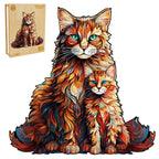 Whimsical Wooden Jigsaw Puzzle- Maine Coon family
