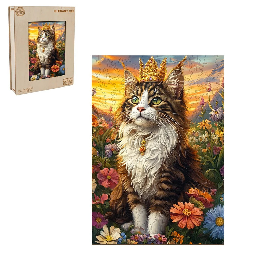 Whimsical Wooden Jigsaw Puzzle- Elegant cat