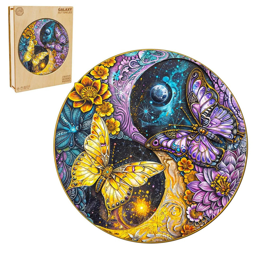 Whimsical Wooden Jigsaw Puzzle-Galaxy Butterflies
