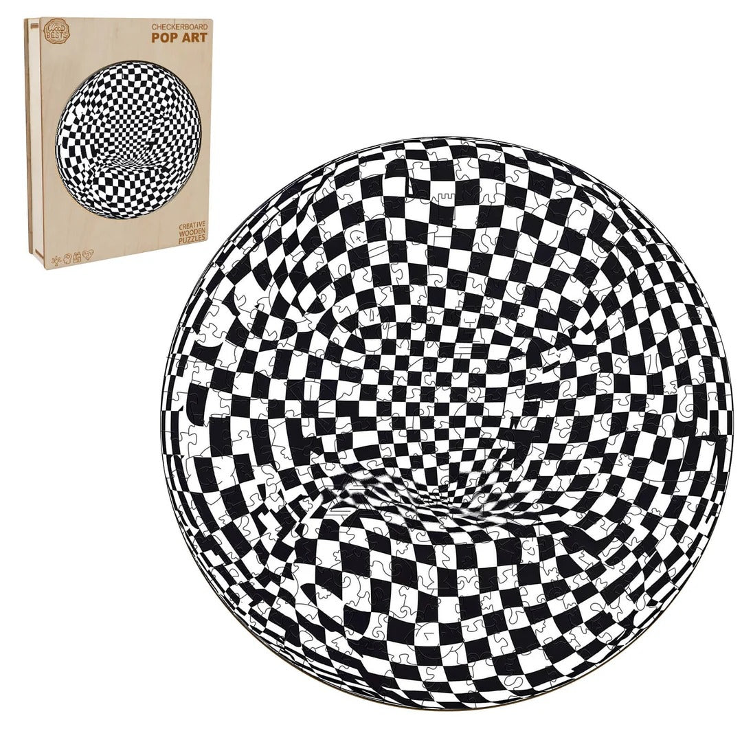 Whimsical Wooden Jigsaw Puzzle- Checkerboard pop art