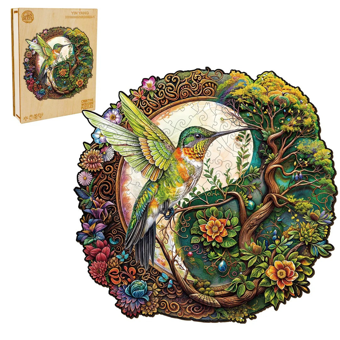 Whimsical Wooden Jigsaw Puzzle- Yin Yang  Hummingbird-1