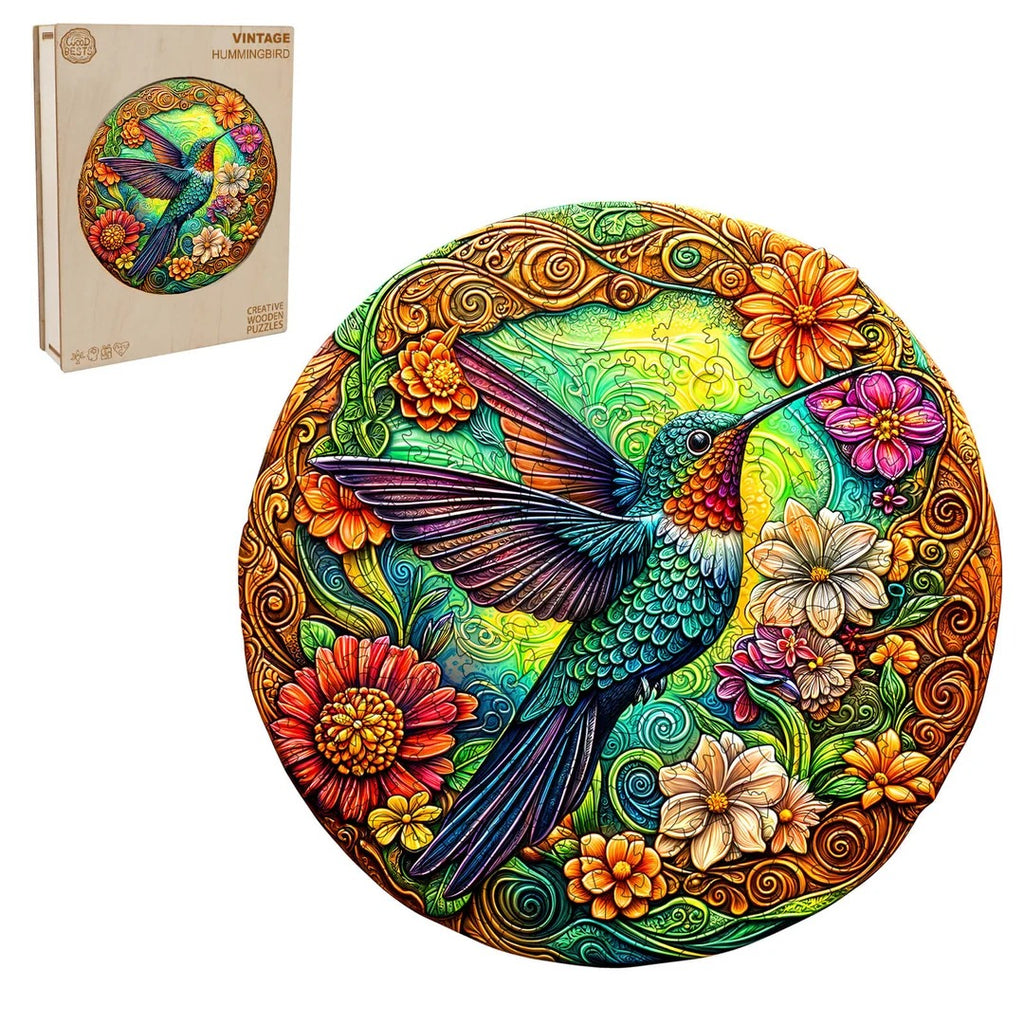 Whimsical Wooden Jigsaw Puzzle- Vintage Hummingbird