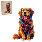 Whimsical Wooden Jigsaw Puzzle- Colorful golden retriever
