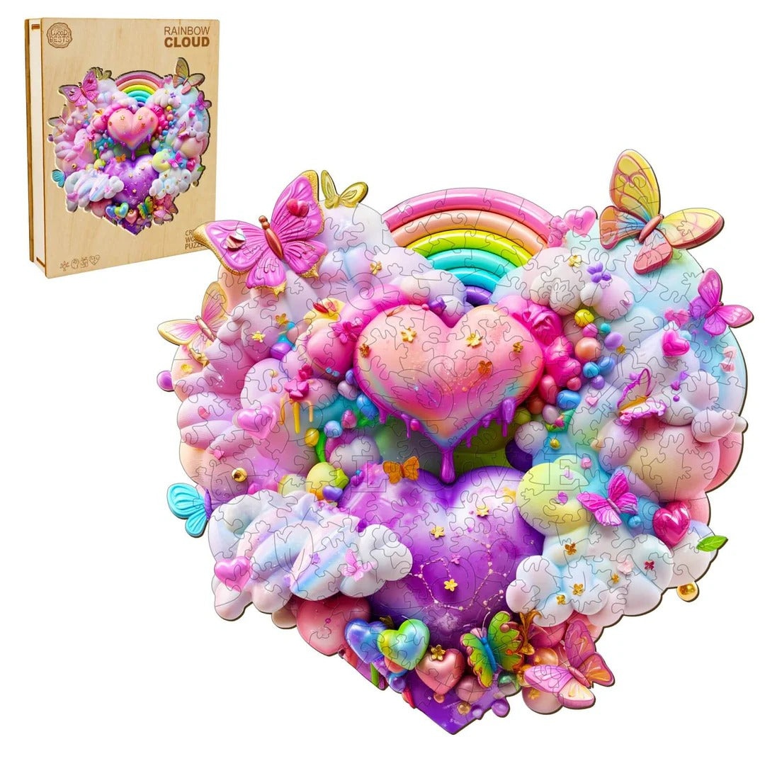 Whimsical Wooden Jigsaw Puzzle- Rainbow cloud