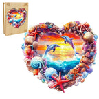 Whimsical Wooden Jigsaw Puzzle-Coral and Dolphin
