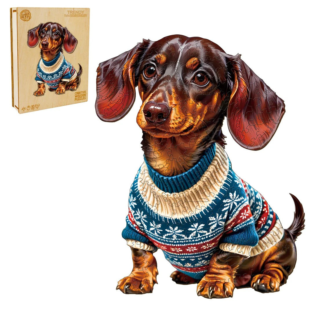 Verspieltes Holz-Puzzle – trendiger Dackel