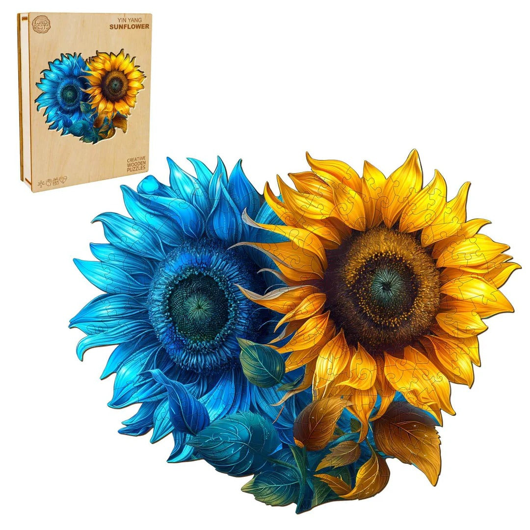 Whimsical Wooden Jigsaw Puzzle- yin yang sunflower