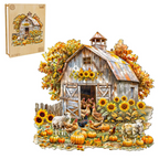 Whimsical Wooden Jigsaw Puzzle- autumn farm