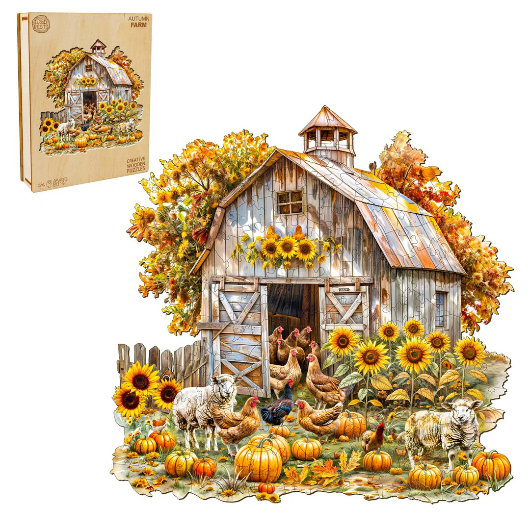 Whimsical Wooden Jigsaw Puzzle- autumn farm