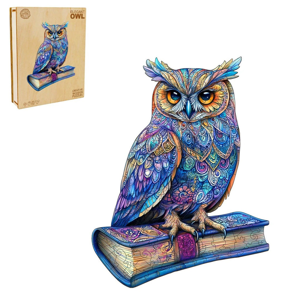 Whimsical Wooden Jigsaw Puzzle- Elegant owl