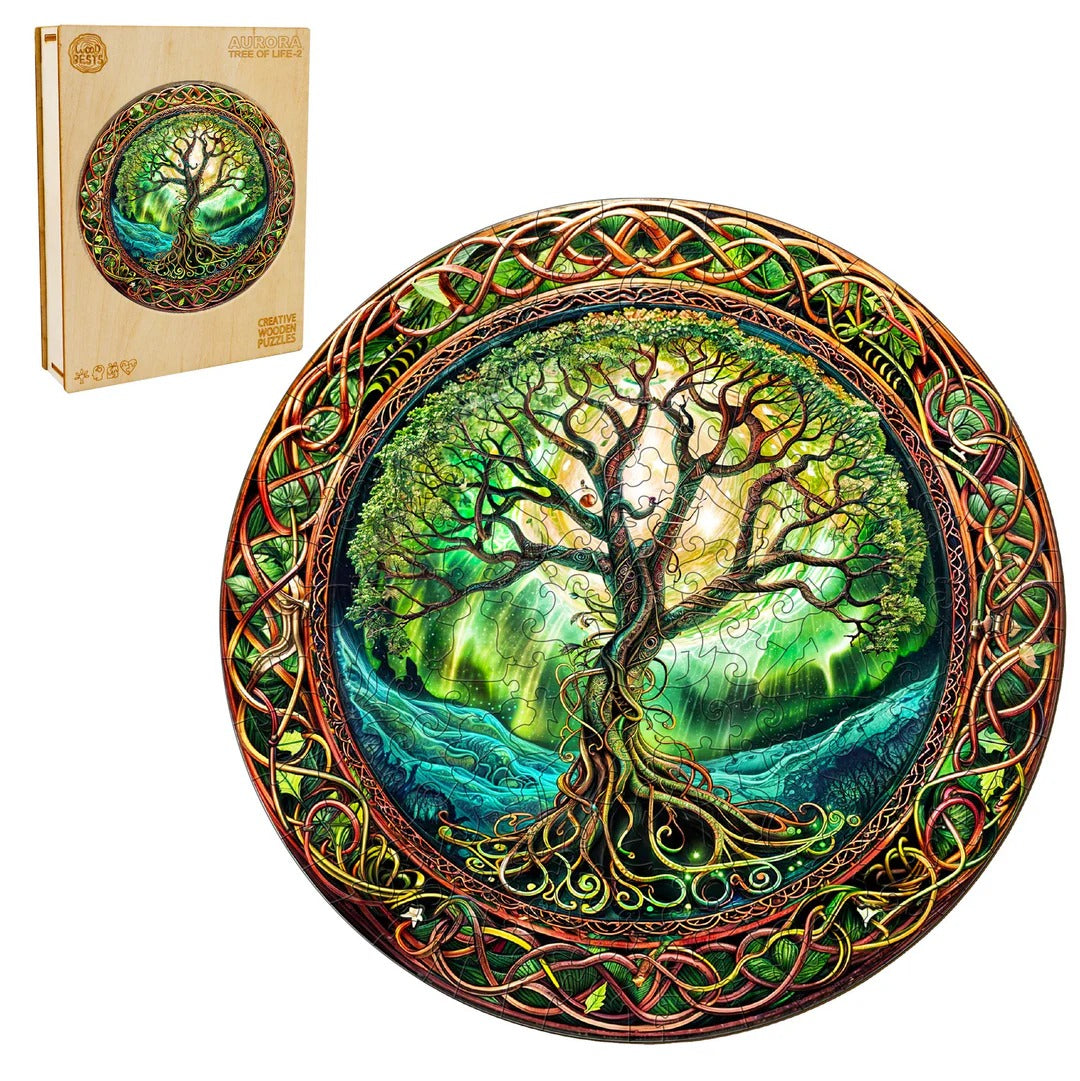 Whimsical Wooden Jigsaw Puzzle- Aurora Tree of Life-2