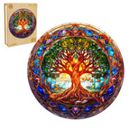 Whimsical Wooden Jigsaw Puzzle-Stained Glass Tree of Life