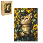 Whimsical Wooden Jigsaw Puzzle- Sunflower and Cat