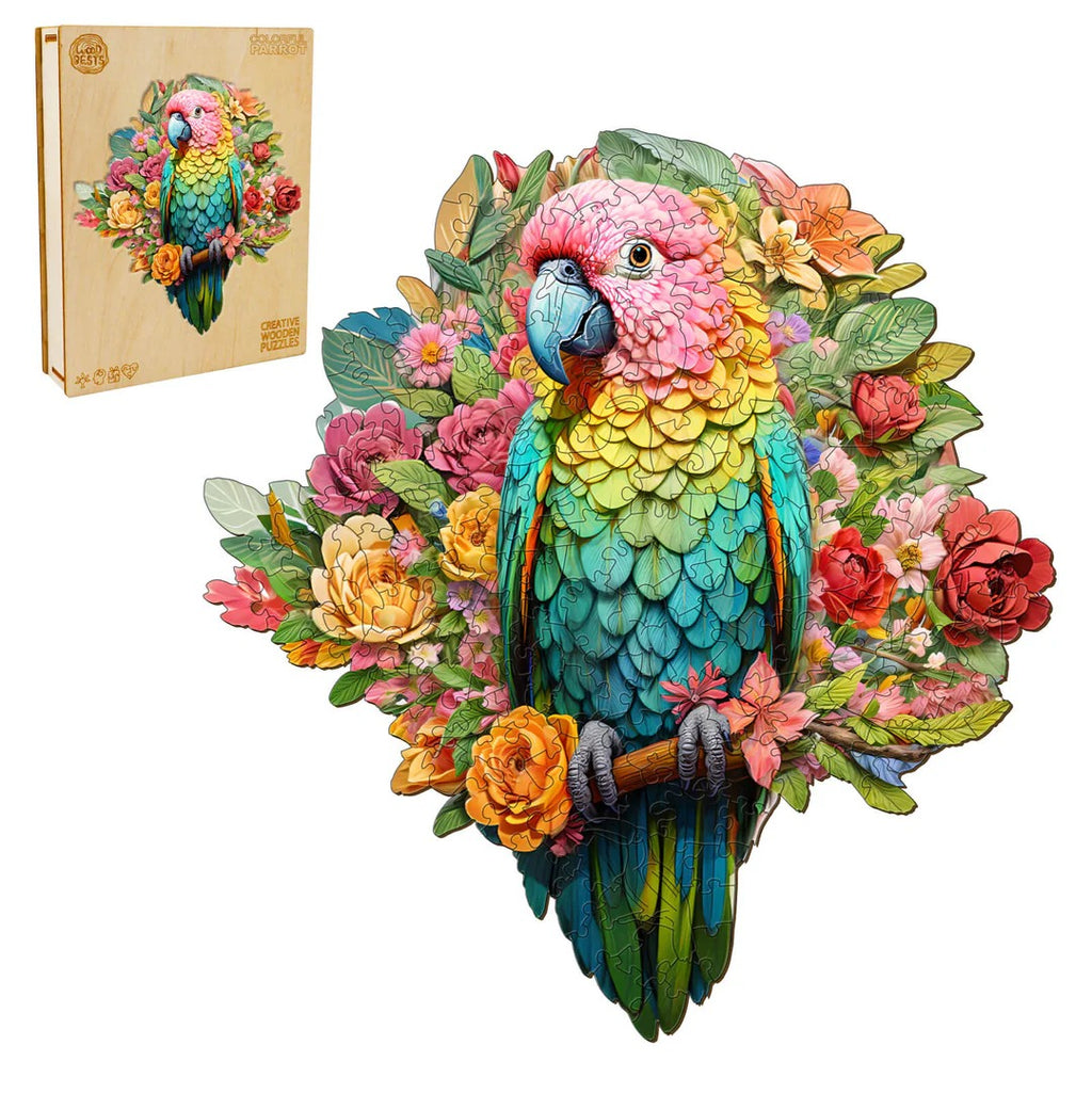 Whimsical Wooden Jigsaw Puzzle-colorful parrot