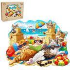 Whimsical Wooden Jigsaw Puzzle-beach cat