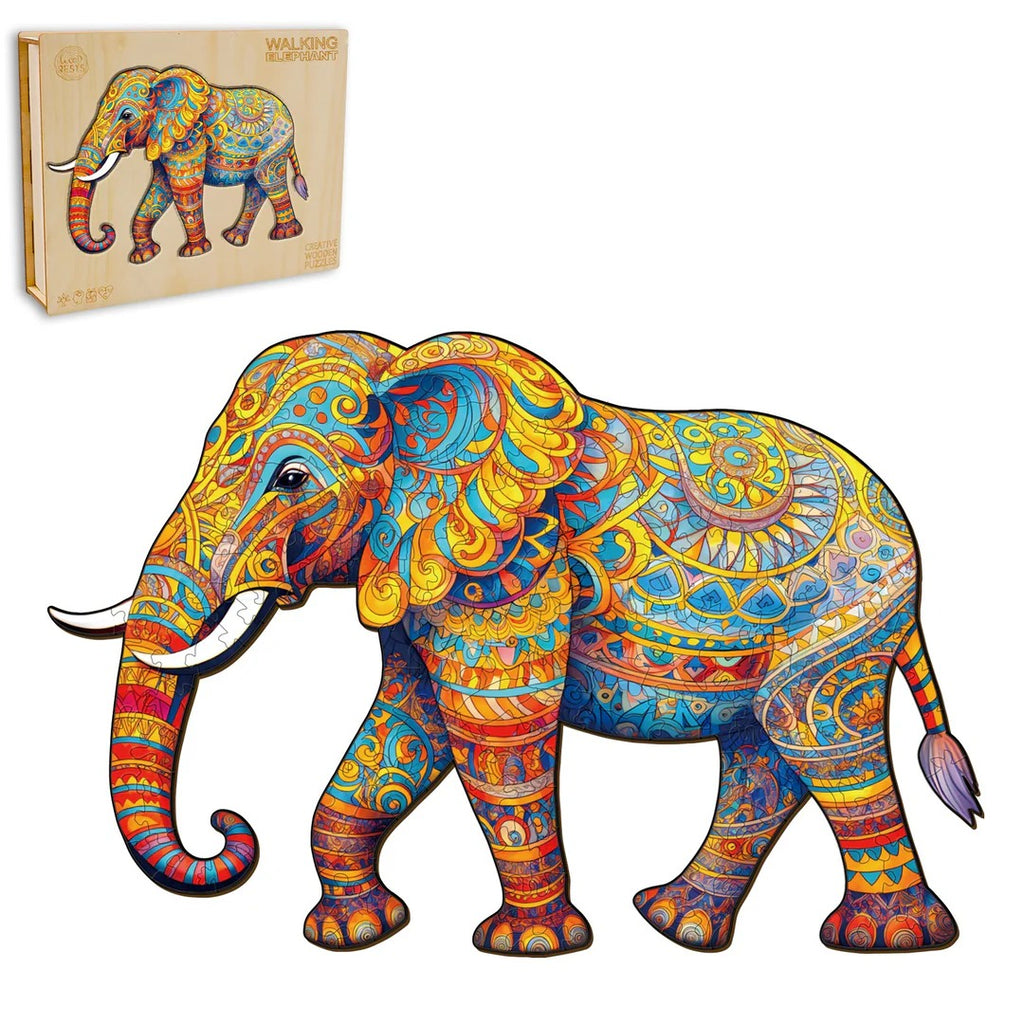 Whimsical Wooden Jigsaw Puzzle-Walking Elephant