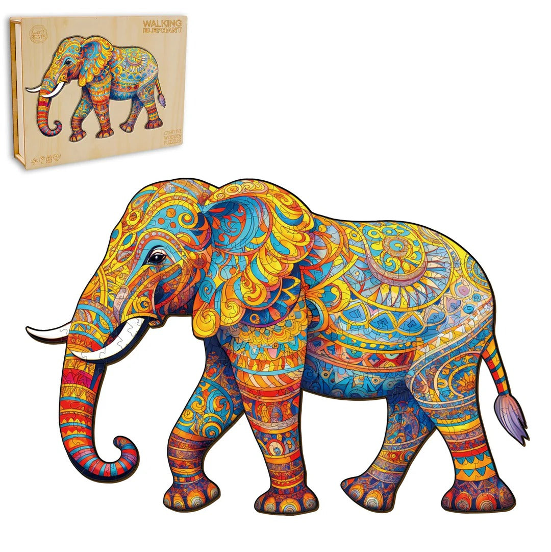 Whimsical Wooden Jigsaw Puzzle-Walking Elephant