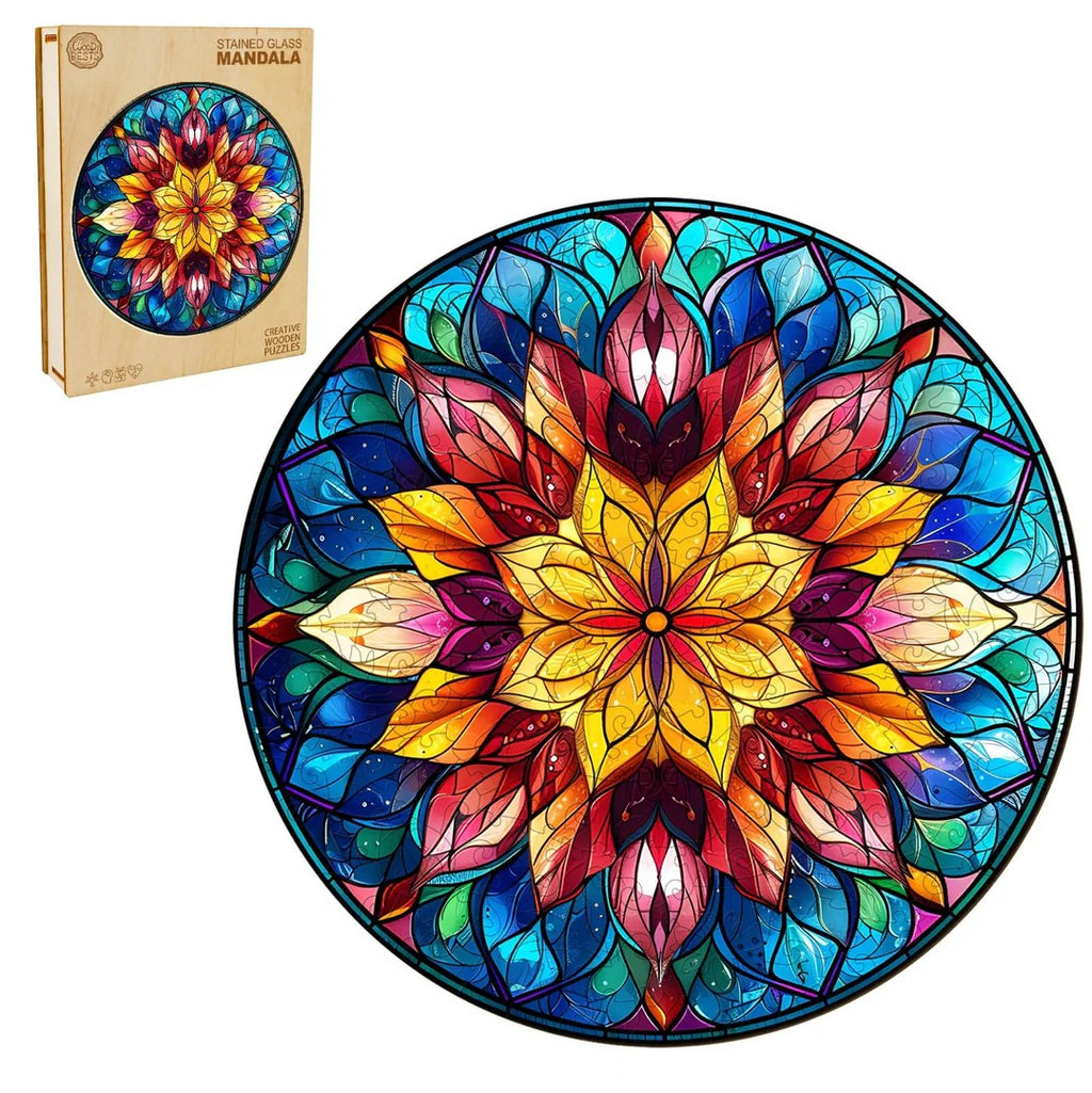 Whimsical Wooden Jigsaw Puzzle-Stained Glass Mandala