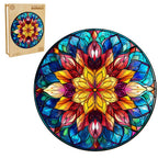 Whimsical Wooden Jigsaw Puzzle-Stained Glass Mandala