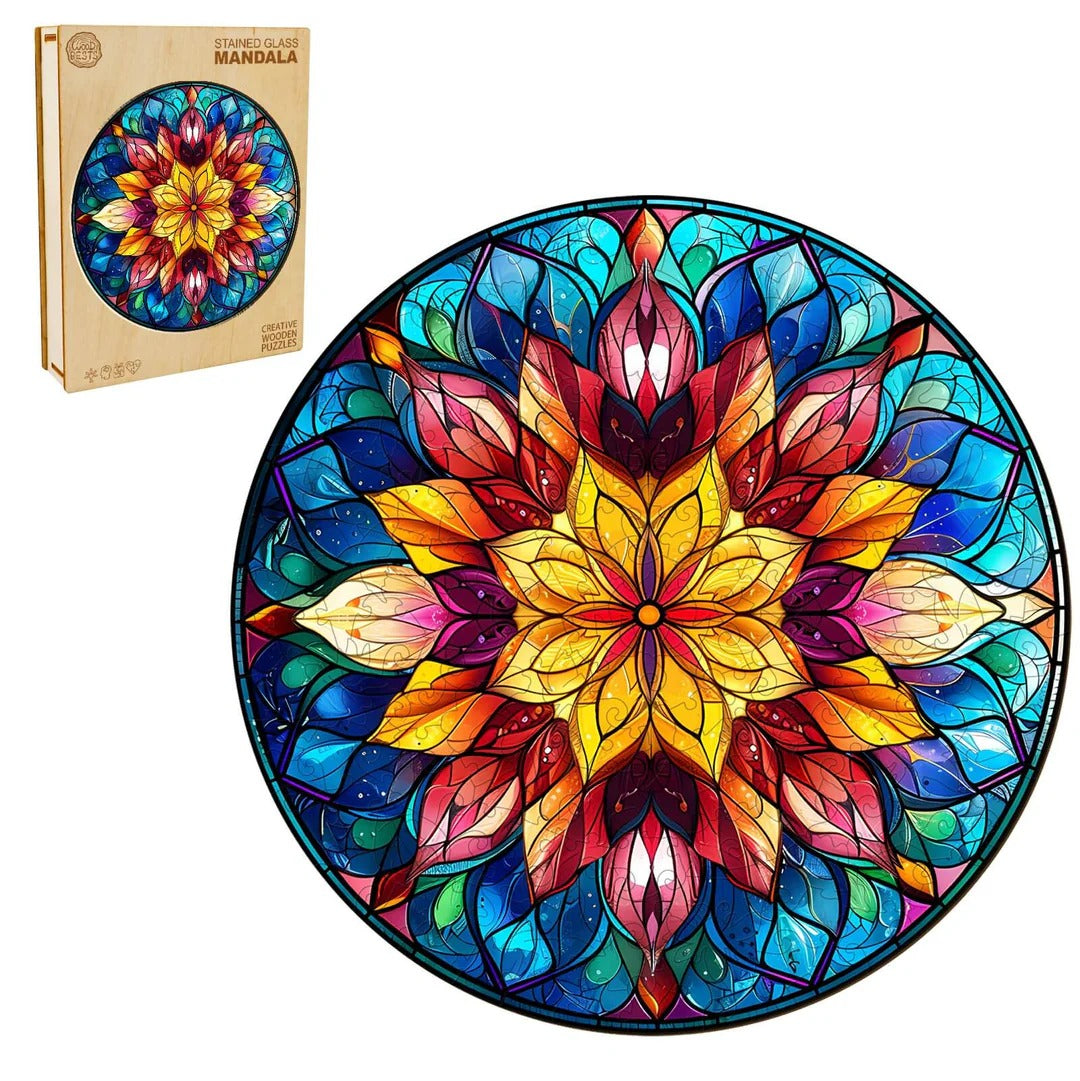 Whimsical Wooden Jigsaw Puzzle-Stained Glass Mandala