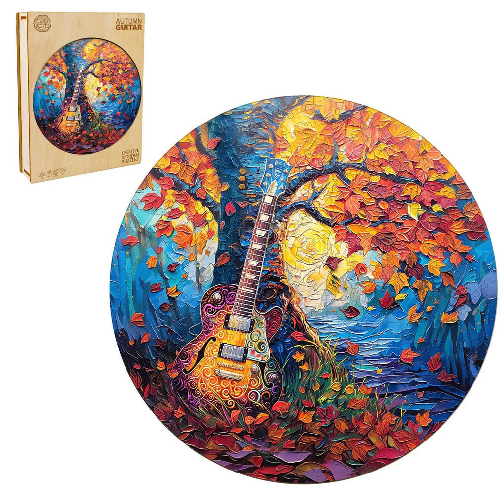 Whimsical Wooden Jigsaw Puzzle- Autumn guitar