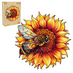 Whimsical Wooden Jigsaw Puzzle-Bee and Sunflower