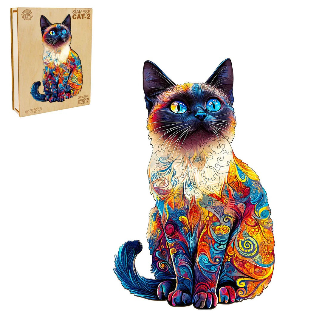 Whimsical Wooden Jigsaw Puzzle- Siamese cat-2