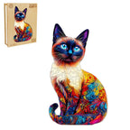 Whimsical Wooden Jigsaw Puzzle- Siamese cat-1