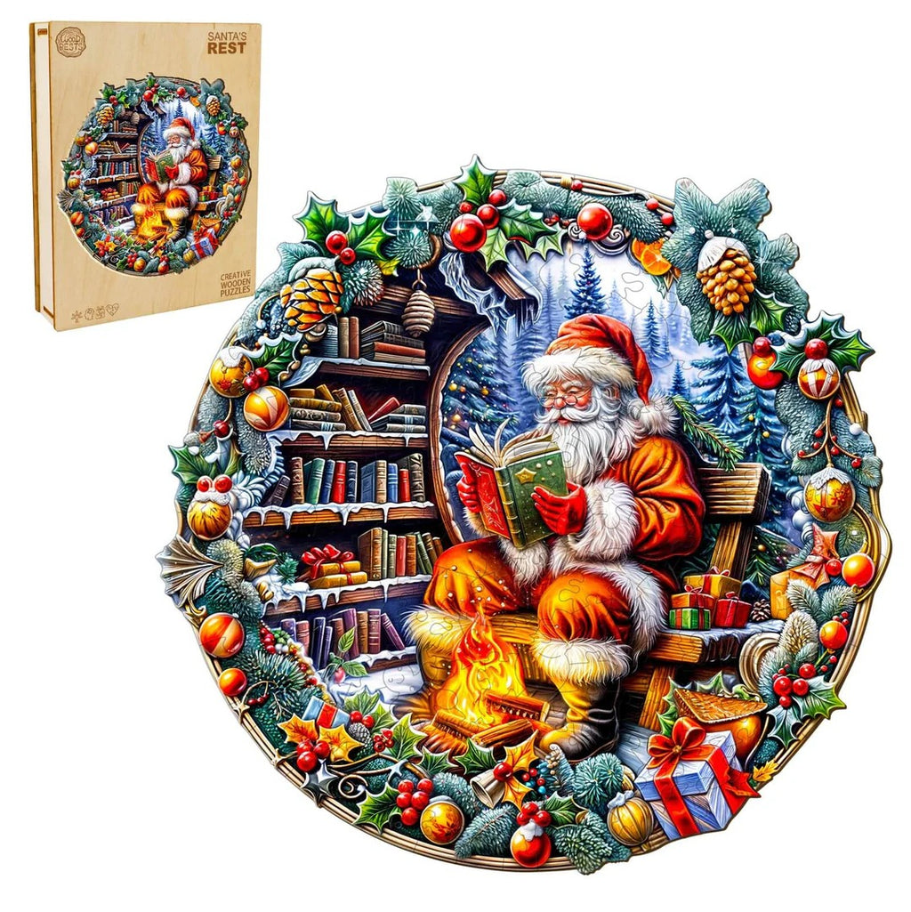 Whimsical Wooden Jigsaw Puzzle-Santa's Rest