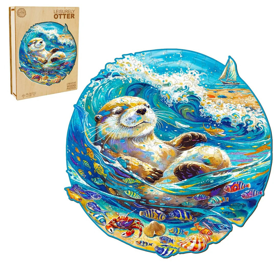 Whimsical Wooden Jigsaw Puzzle- leisurely otter