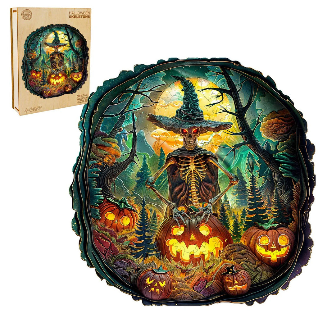 Whimsical Wooden Jigsaw Puzzle- Halloween skeletons