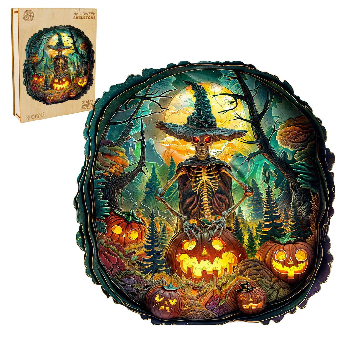 Whimsical Wooden Jigsaw Puzzle- Halloween skeletons