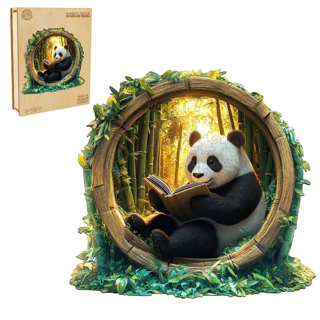 Whimsical Wooden Jigsaw Puzzle- Bamboo Grove Scholar Panda