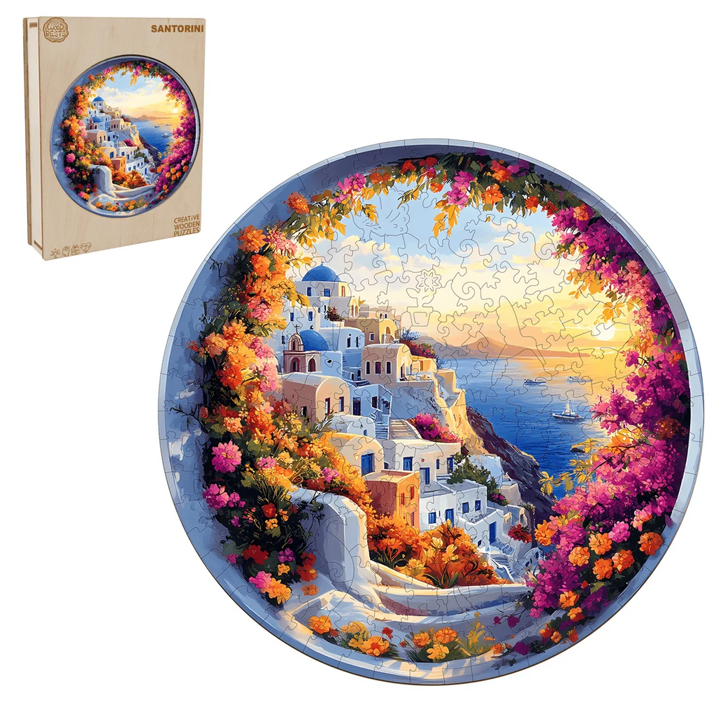 Whimsical Wooden Jigsaw Puzzle-Santorini