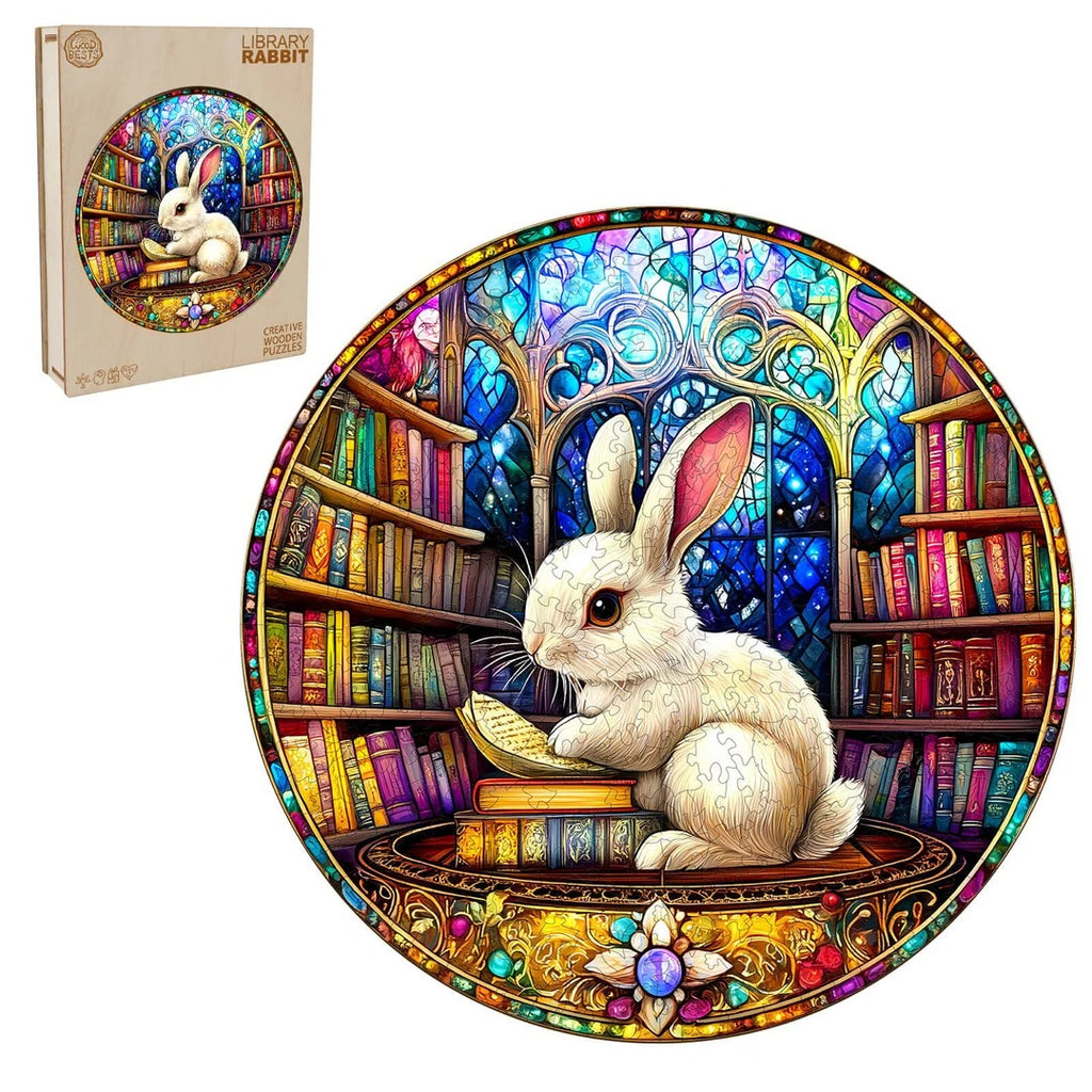 Whimsical Wooden Jigsaw Puzzle- Library Rabbit
