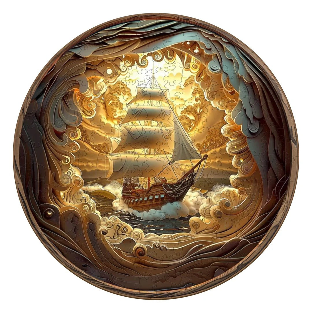 Whimsical Wooden Jigsaw Puzzle- 3D Sailing-1 Main image
