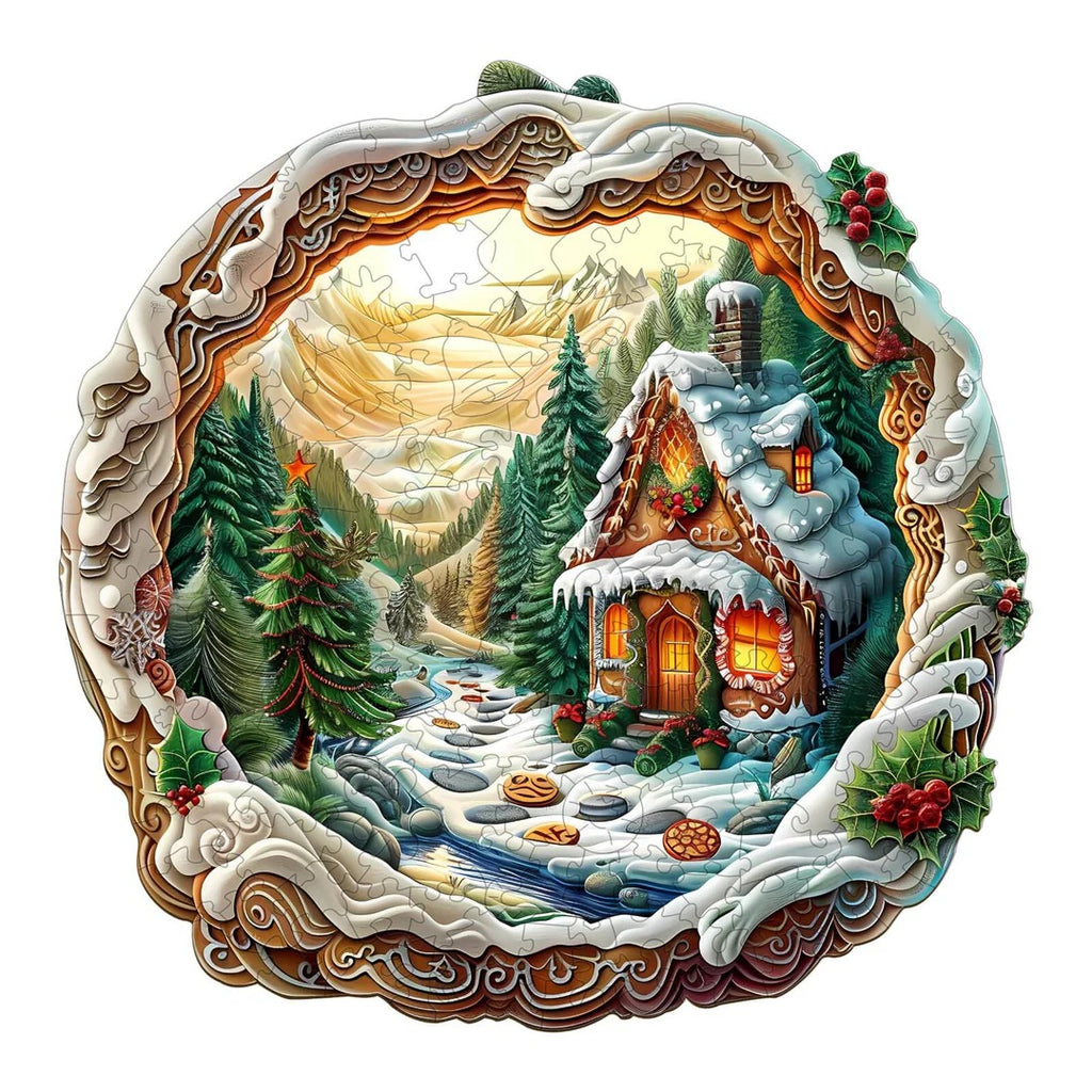 Whimsical Wooden Jigsaw Puzzle- 3D Christmas House - 1
