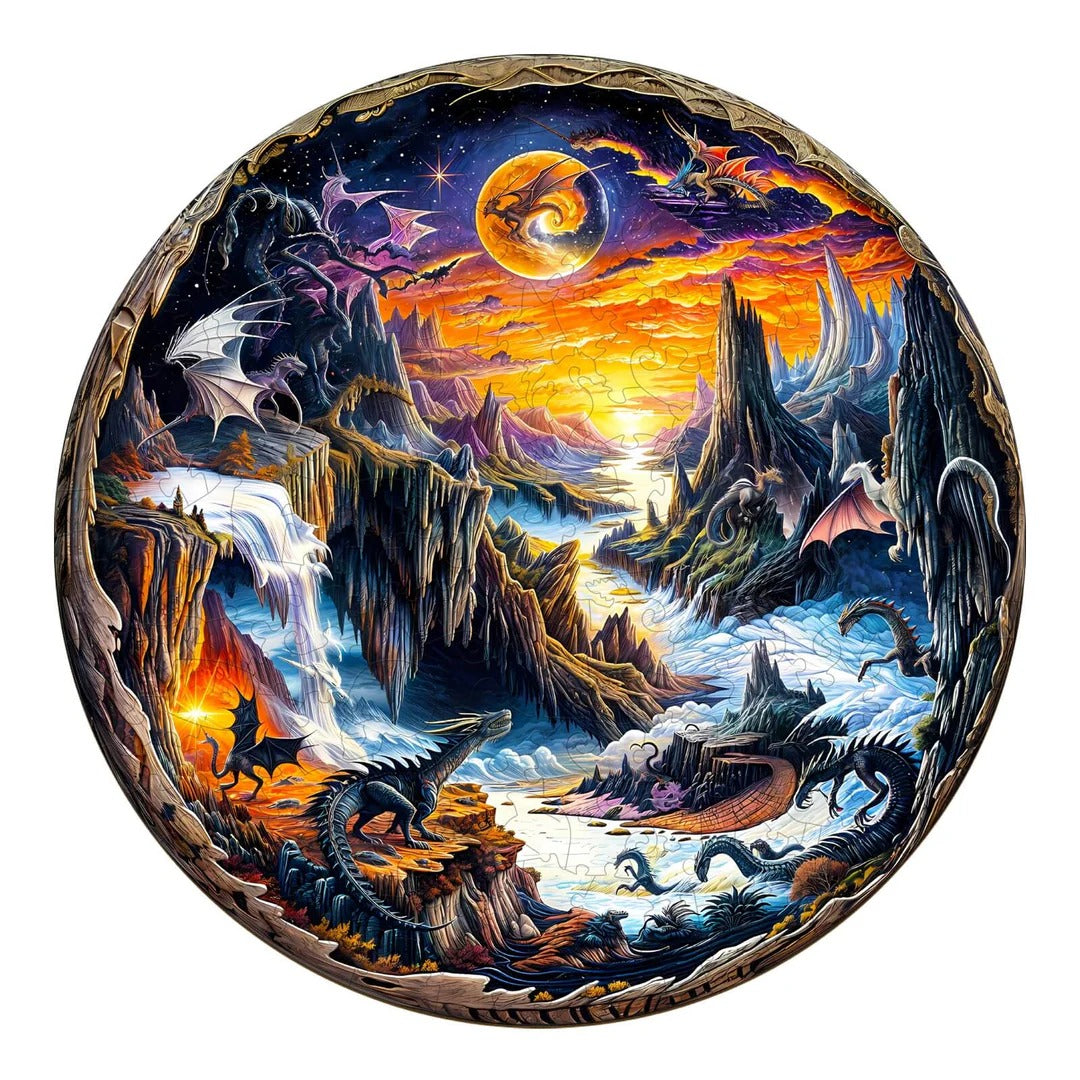 Skurriles Holz-Puzzle - 3D-Fantasy-Welt
