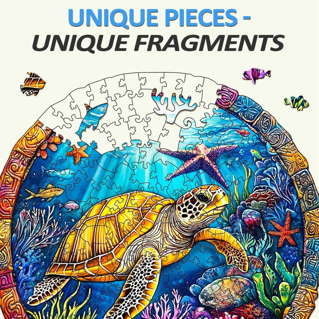 Whimsical Wooden Jigsaw Puzzle- retro turtle
