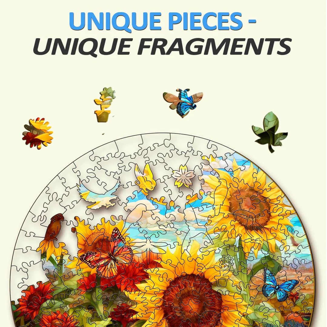 Whimsical Wooden Jigsaw Puzzle-Sunflower Sonata