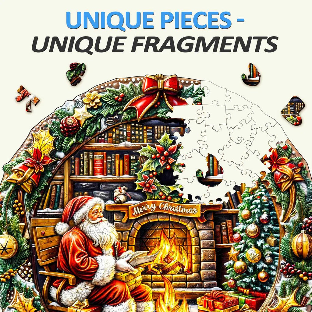 Whimsical Wooden Jigsaw Puzzle-Fireside Santa