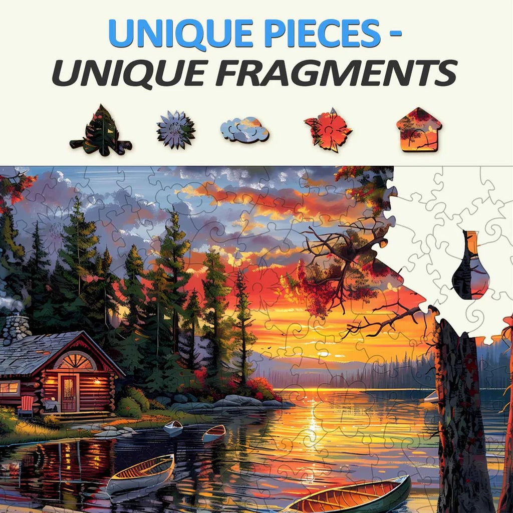 Whimsical Wooden Jigsaw Puzzle-canoe lake-1