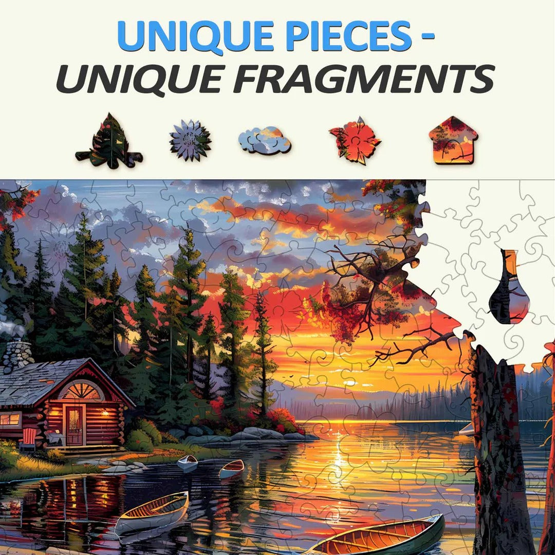 Whimsical Wooden Jigsaw Puzzle-canoe lake-1