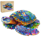 Whimsical Wooden Jigsaw Puzzle-fantasy turtle