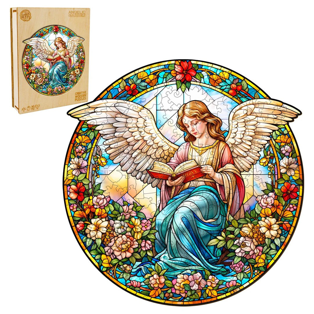 Whimsical Wooden Jigsaw Puzzle-Angelic Garden