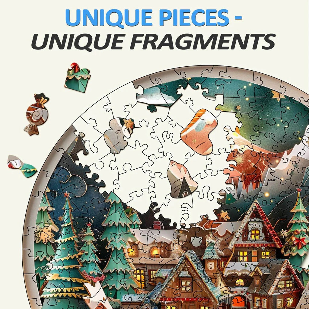 Whimsical Wooden Jigsaw Puzzle- 3D Christmas town