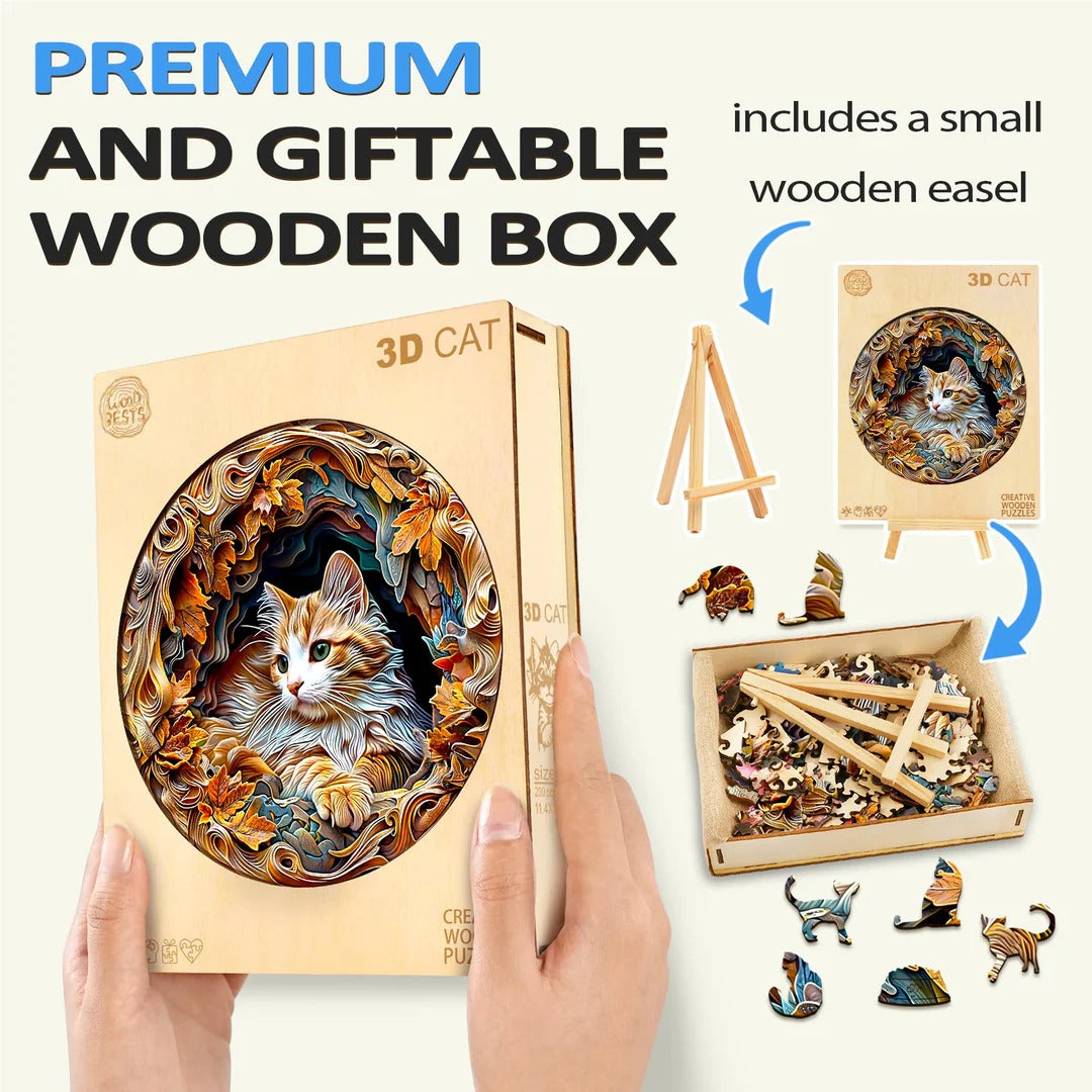 Puzzle en bois fantaisiste-Chat 3D