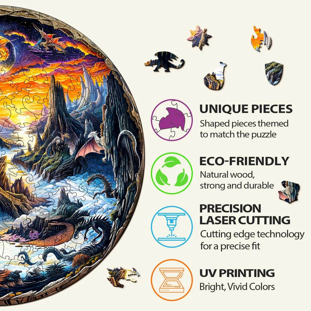 Skurriles Holz-Puzzle - 3D-Fantasy-Welt